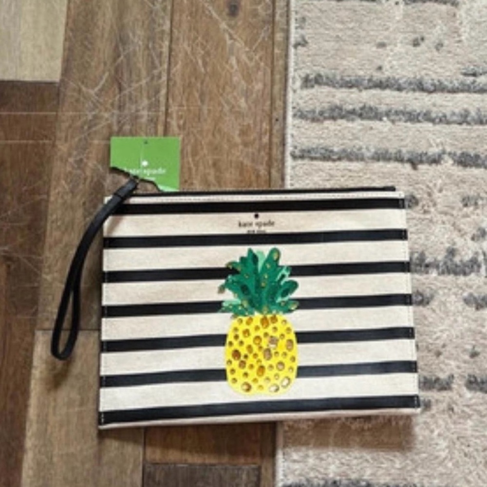 Kate Spade Black and White Striped Pineapple Pouch